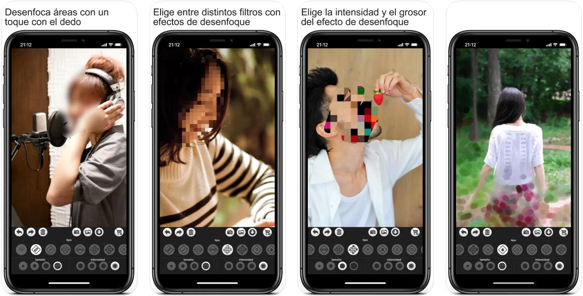 Capturas de la app desenfoque y mosaico para pixelar en iPhone