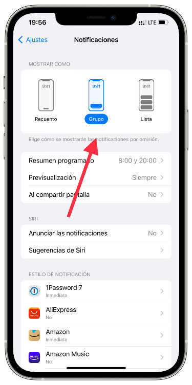 Seleccionar vista de las notificaciones 1