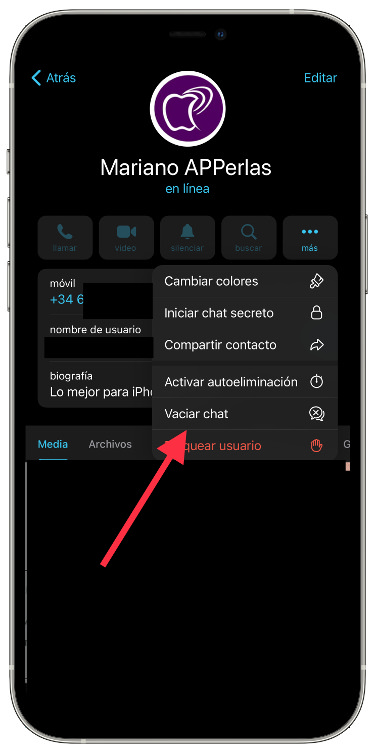 Vaciar vaciar un chat en Telegram 1