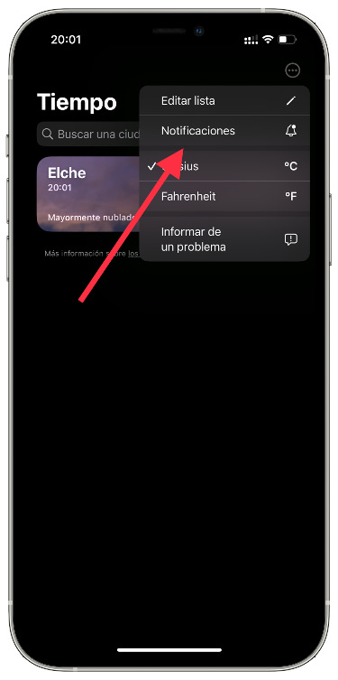 Notificaciones notificaciones de la app Tiempo 2