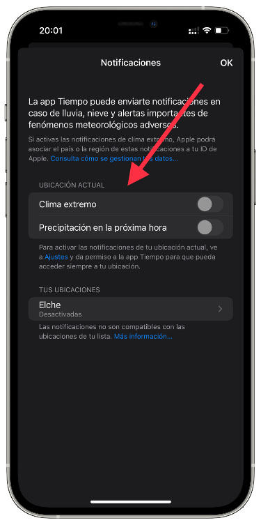 Activar notificaciones de la app Tiempo 3