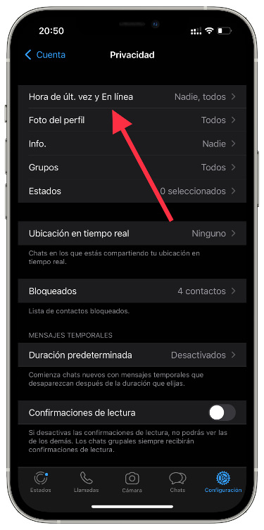 En línea ocultar el En Línea de WhatsApp 1