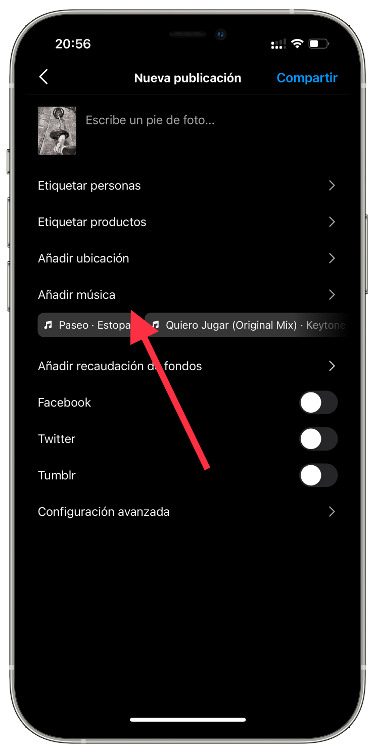Añadir música a una publicación 1
