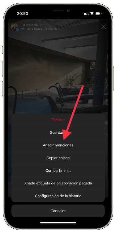 Añadir añadir menciones en una Stories