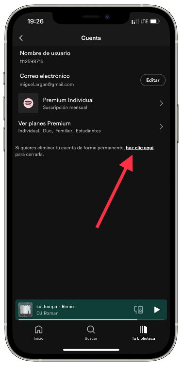 Enlace eliminar una cuenta de Spotify 1