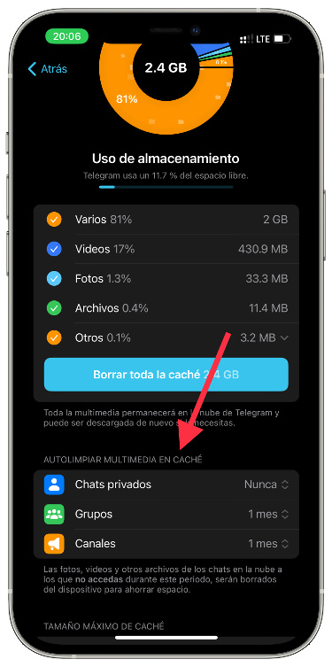 Eliminar eliminar la caché de Telegram 1