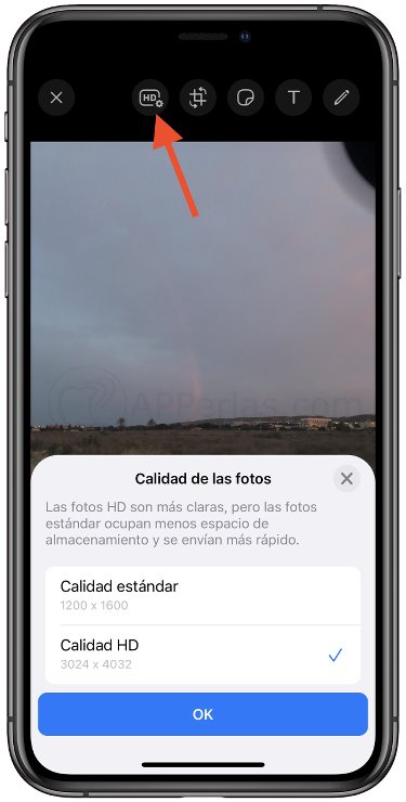 Opción "HD" en el editor de fotos de WhatsApp Opción "HD" en el editor de fotos de WhatsApp