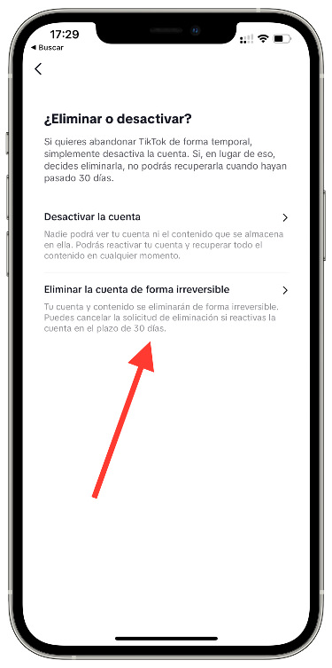 Eliminar eliminar una cuenta de TikTok 2
