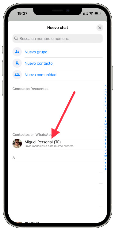 Contacto mensajes a ti mismo en WhatsApp 1