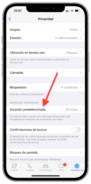 Privacidad duración de los mensajes temporales 1
