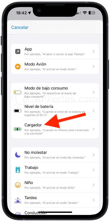 Elige la opción Cargador Elige la opción Cargador