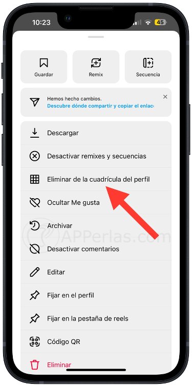 Opción para eliminar el reel del feed Opción para eliminar el reel del feed