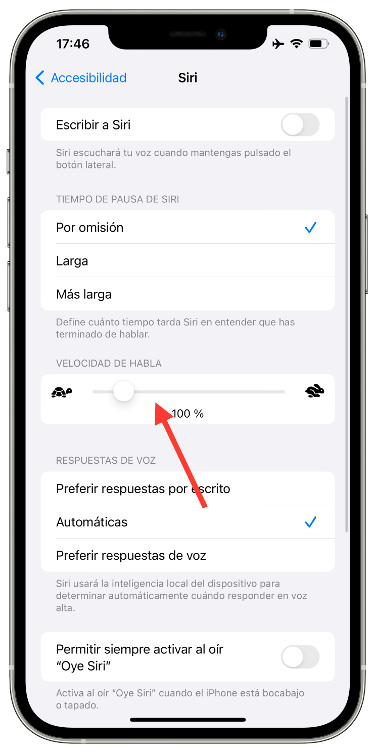 Desplazar Siri hable más rápido 2