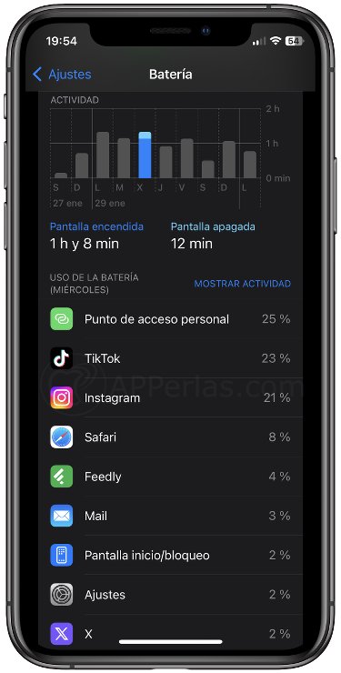 Consumo de batería de las apps Consumo de batería de las apps
