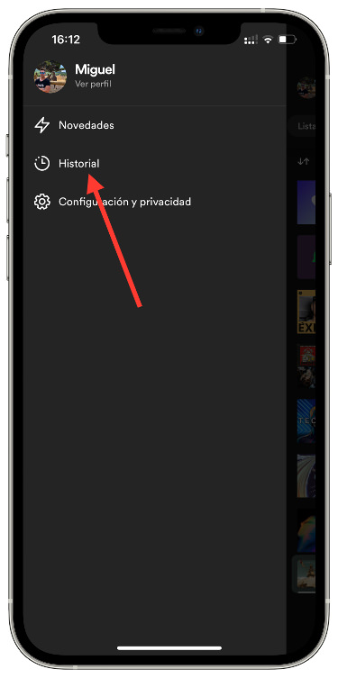 el historial de Spotify