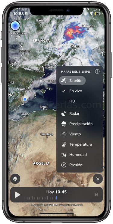 Menú vistas del tiempo