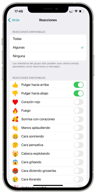 Seleccionar reacciones en un grupo 1