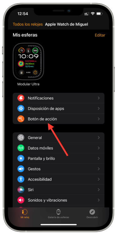botón acción del Apple Watch botón acción del Apple Watch