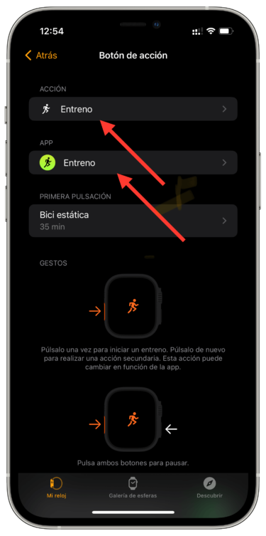 Seleccionar app botón acción del Apple Watch 1