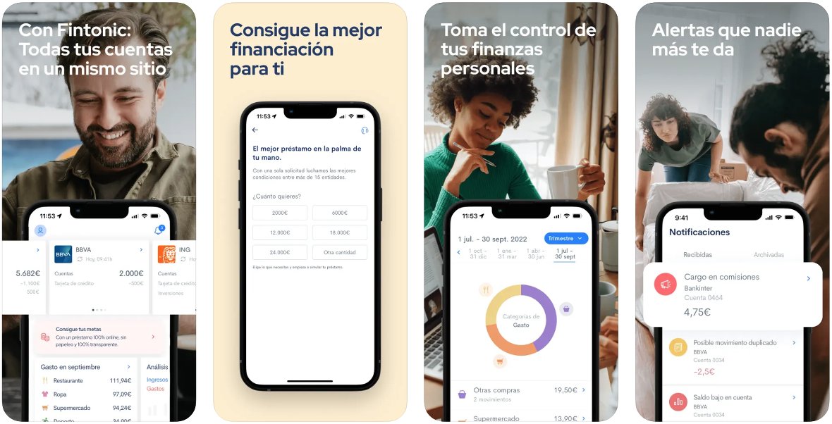 Interfaz de Fintonic mostrando el resumen financiero del usuario. Interfaz de Fintonic mostrando el resumen financiero del usuario.